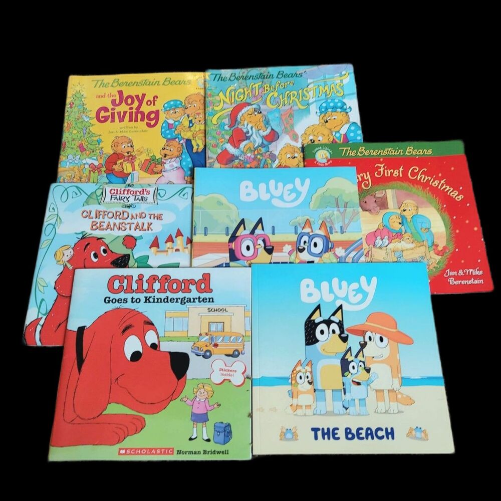 Character Book Lot Berenstain Bears Clifford Bluey Little Kids Book Lot of 7